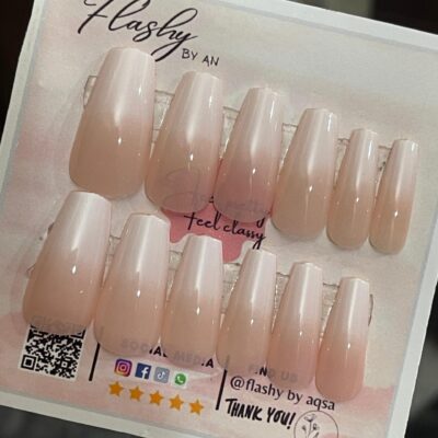 Ombre Coffin shape nude with white tips combination