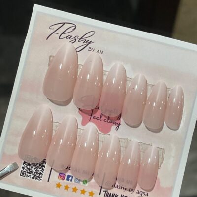 Ombre Almond shape nude with white tip combination