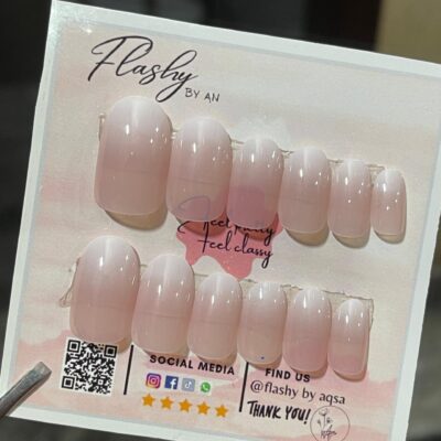 Ombre oval nails nude with white tip combination