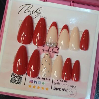 bride nails high quality gel based cherry red nails 24tips
