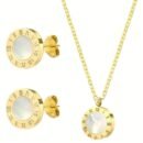 3-piece Roman numeral jewelry set, crafted from stainless steel with a gold finish and white enamel accents
