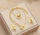 Roman numeral jewelry set features gold-plated stainless steel