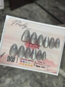 15tips cat eye nails in grey color with a beautiful blue bow