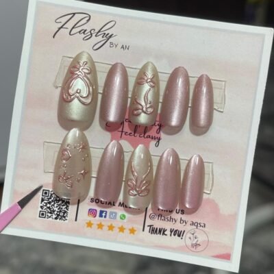 10 tips cat eye handmade nails in pink shade