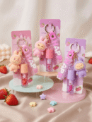 3 in 1 labubu with happy keychain and color changing lip gloss